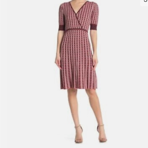 KATE SPADE Dress Plaid Faux Wrap Knit Dress Above Knee V Neck - Picture 7 of 11